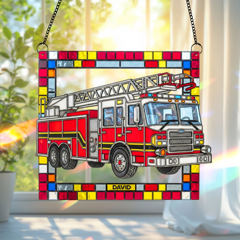 Firetruck Window Hanging Suncatcher Ornament Personalized Gifts For Firefighters 02ohtn060825-Homacus