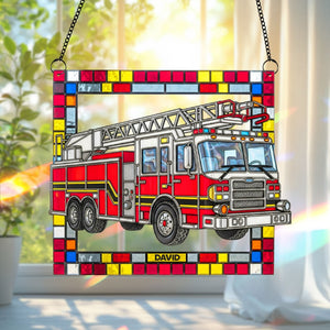 Firetruck Window Hanging Suncatcher Ornament Personalized Gifts For Firefighters 02ohtn060825-Homacus