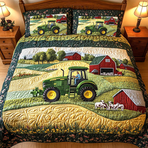 Green Tractor On The Farm Quilt Bedding Set - Gifts For Tractor Lovers 06tglu070725-Homacus