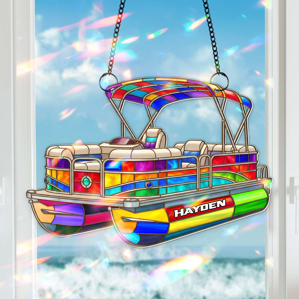 Colorful Pontoon Boat Suncatcher - Personalized Christmas Gifts For Pontoon Lovers 03PGLU280725-Homacus