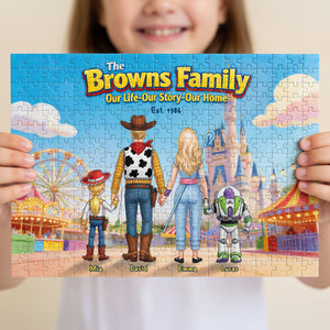 Family In Amusement Park Jigsaw Puzzle - Personalized Gifts For Family 01hudt250626-Homacus