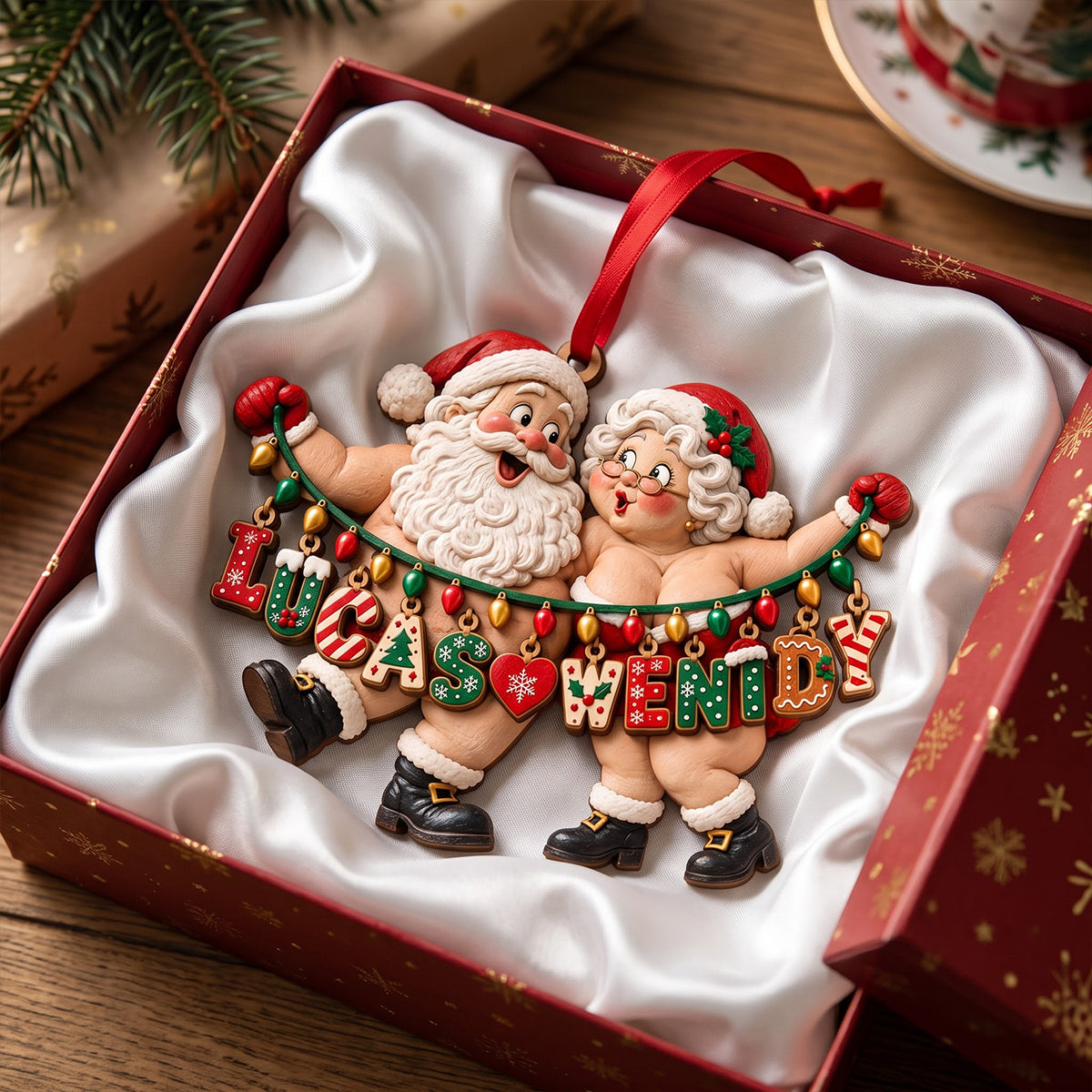 Name Art Fun Santa Couple Ornament - Personalized Christmas Gifts For Couples 02qhtn151026-Homacus