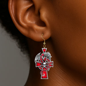 Gothic Guardian Dragon On Cross Earrings - Personalized Gifts For Fantasy Altar Drake Dragon Lovers 01qhqn010825-Homacus