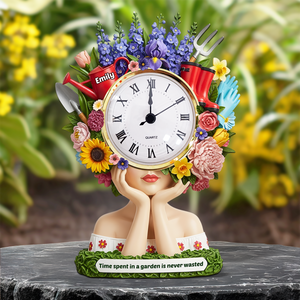 Flower Head Girl Desk Clock Plaque - Personalized Gifts For Gardening Lover 04qhpu030625-Homacus