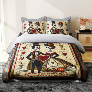 Personalized Gift For Couple Quilt Bedding Set Special Line Skull Couple 03KAMH150125-Homacus