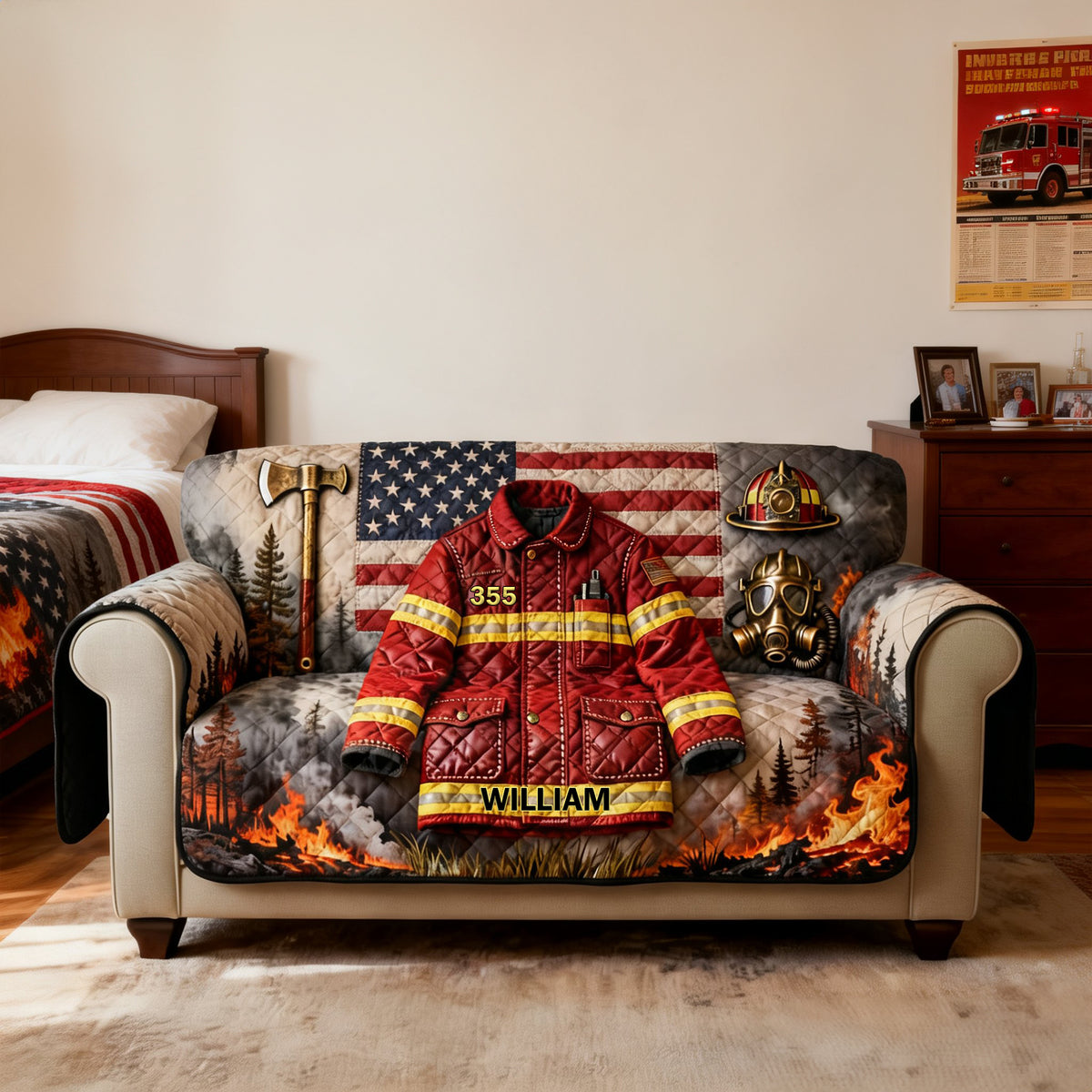 Firefighter Quilted Sofa Cover, Personalized Gifts 04KILU260126-Homacus