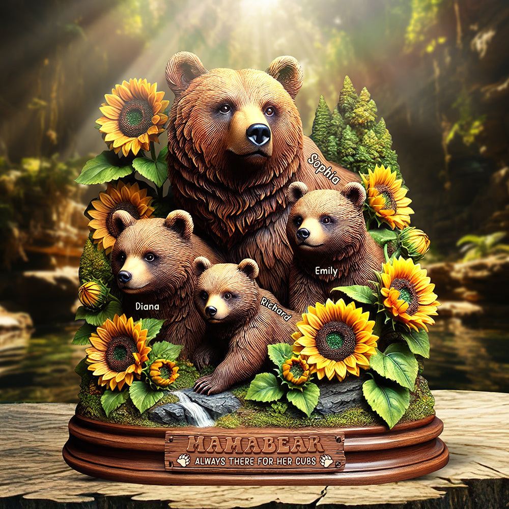 Personalized Gifts For Mom Wood Sign, Mama Bear & Her Cute Cubs 03qhqn010425-Homacus