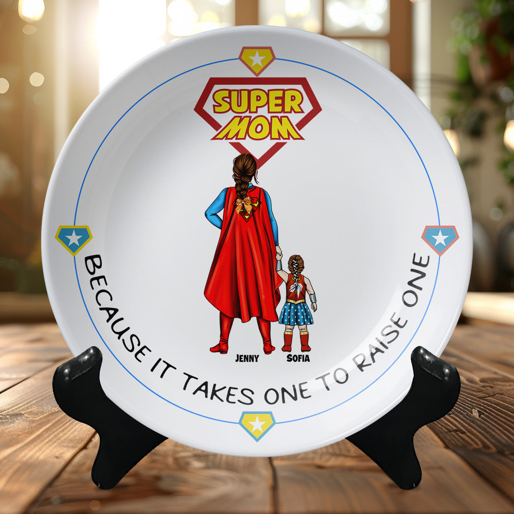 Personalized Gift For Mom Ceramic Round Plate Mother's Day Super Mom 04OHMH110325PA test lai-Homacus
