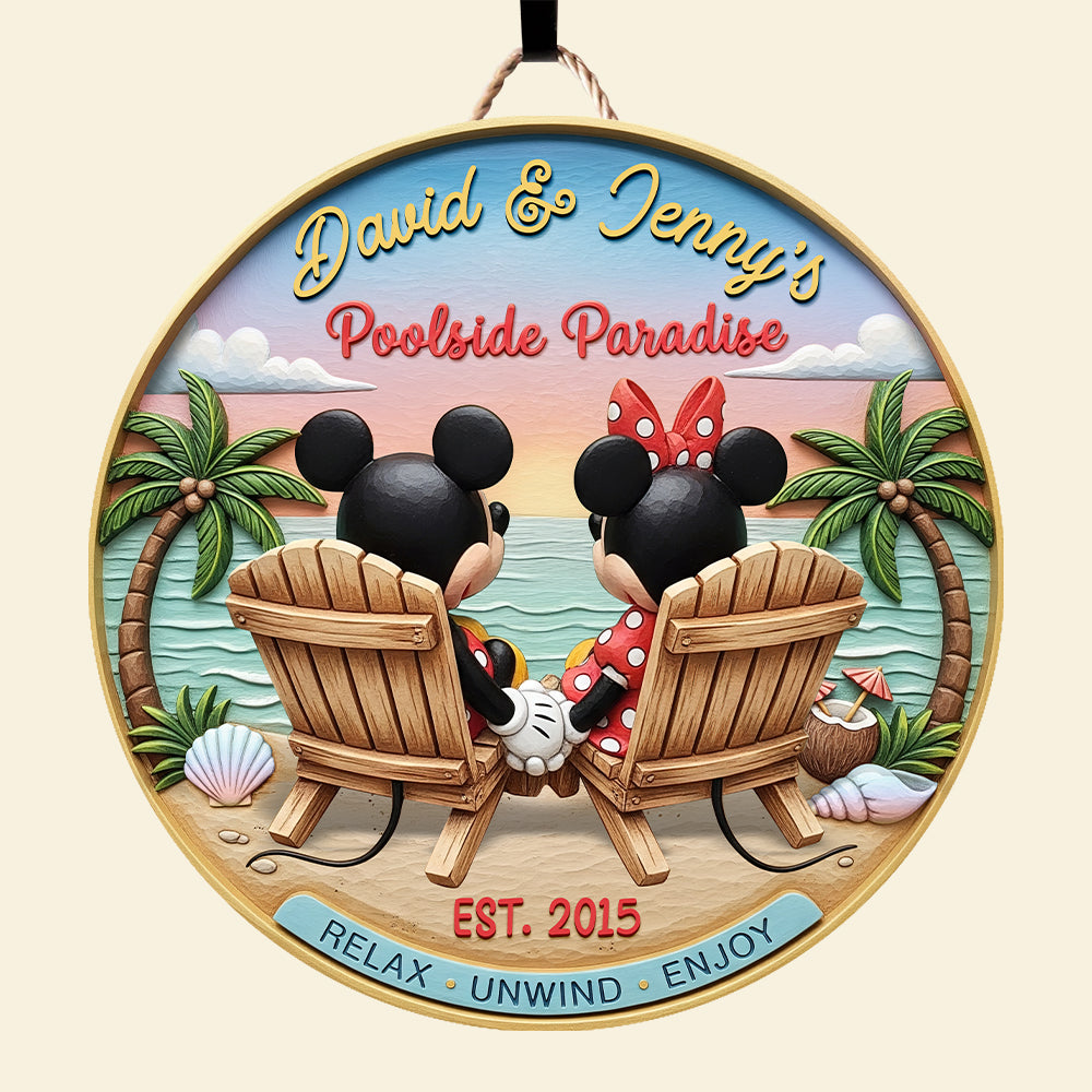 Poolside Paradise Couple Wood Sign - Personalized Anniversary Gifts For Couples 04NAQN060625-Homacus