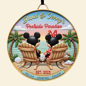 Poolside Paradise Couple Wood Sign - Personalized Anniversary Gifts For Couples 04NAQN060625-Homacus