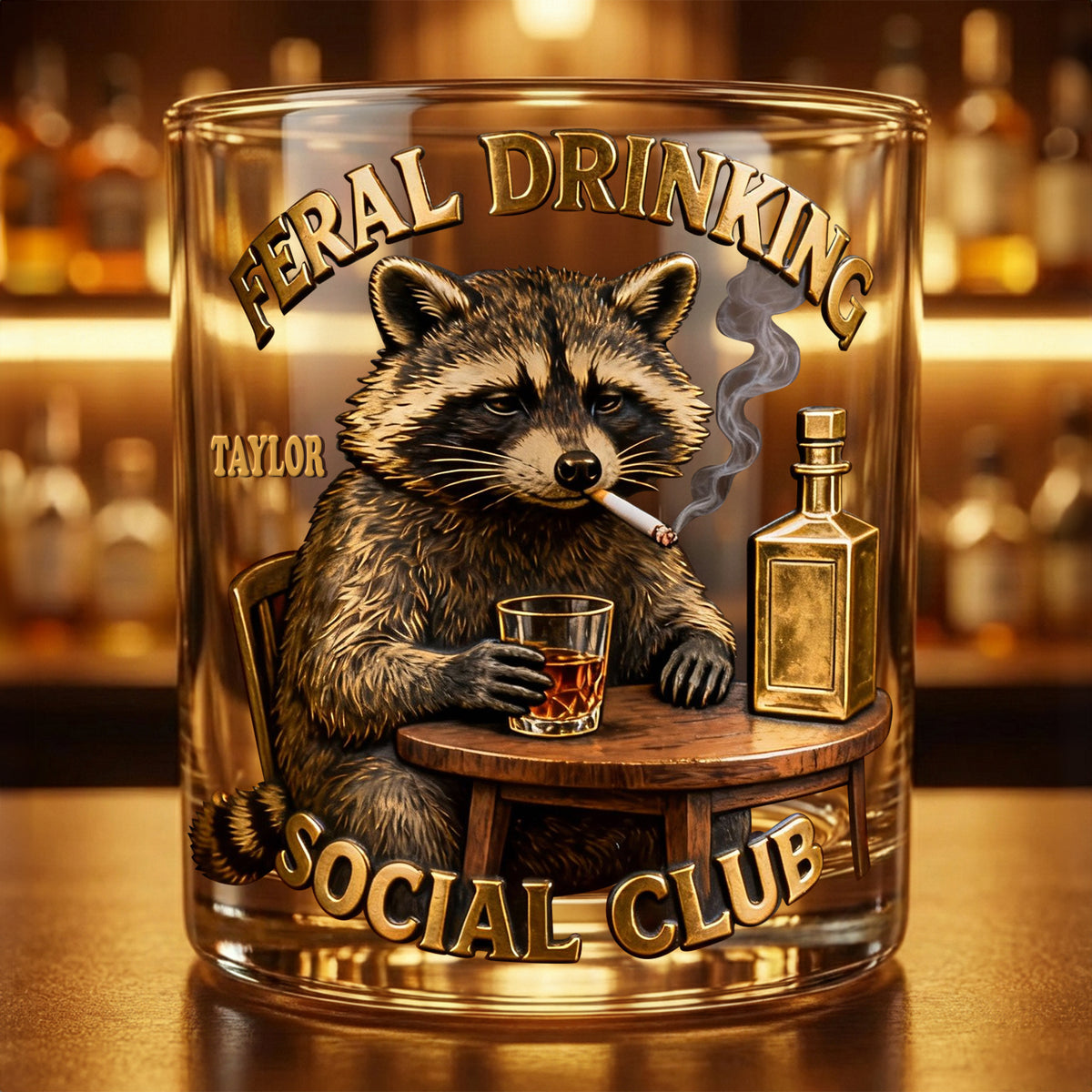 Moody Drinking Raccoon Round Glass - Personalized Gifts For Drinking Lovers 03qhlu181225-Homacus