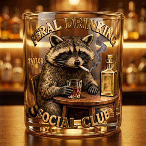 Moody Drinking Raccoon Round Glass - Personalized Gifts For Drinking Lovers 03qhlu181225-Homacus