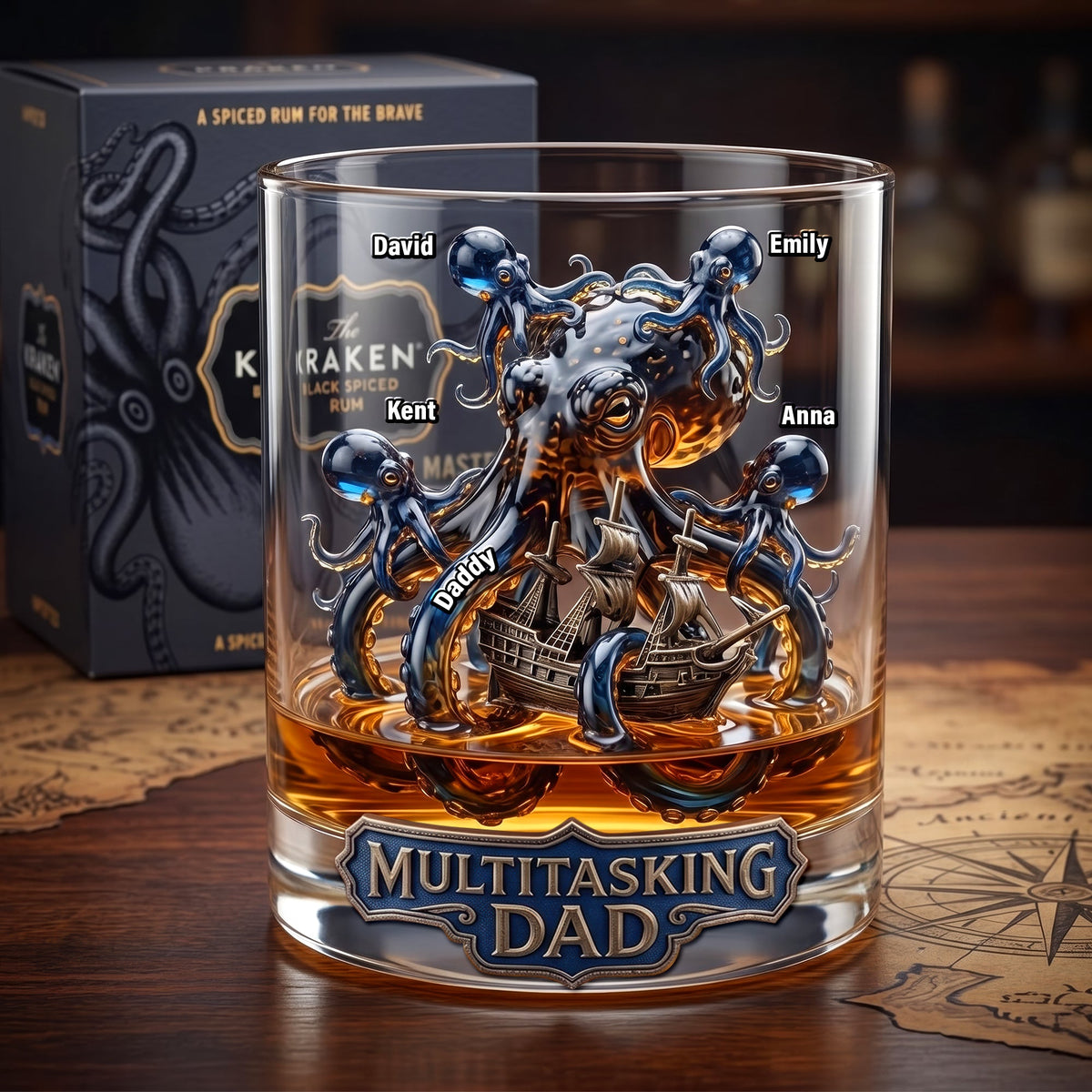 Ancient Octopus Dad Round Glass - Personalized Gifts For Drinking Dads 05QHQN150526-Homacus