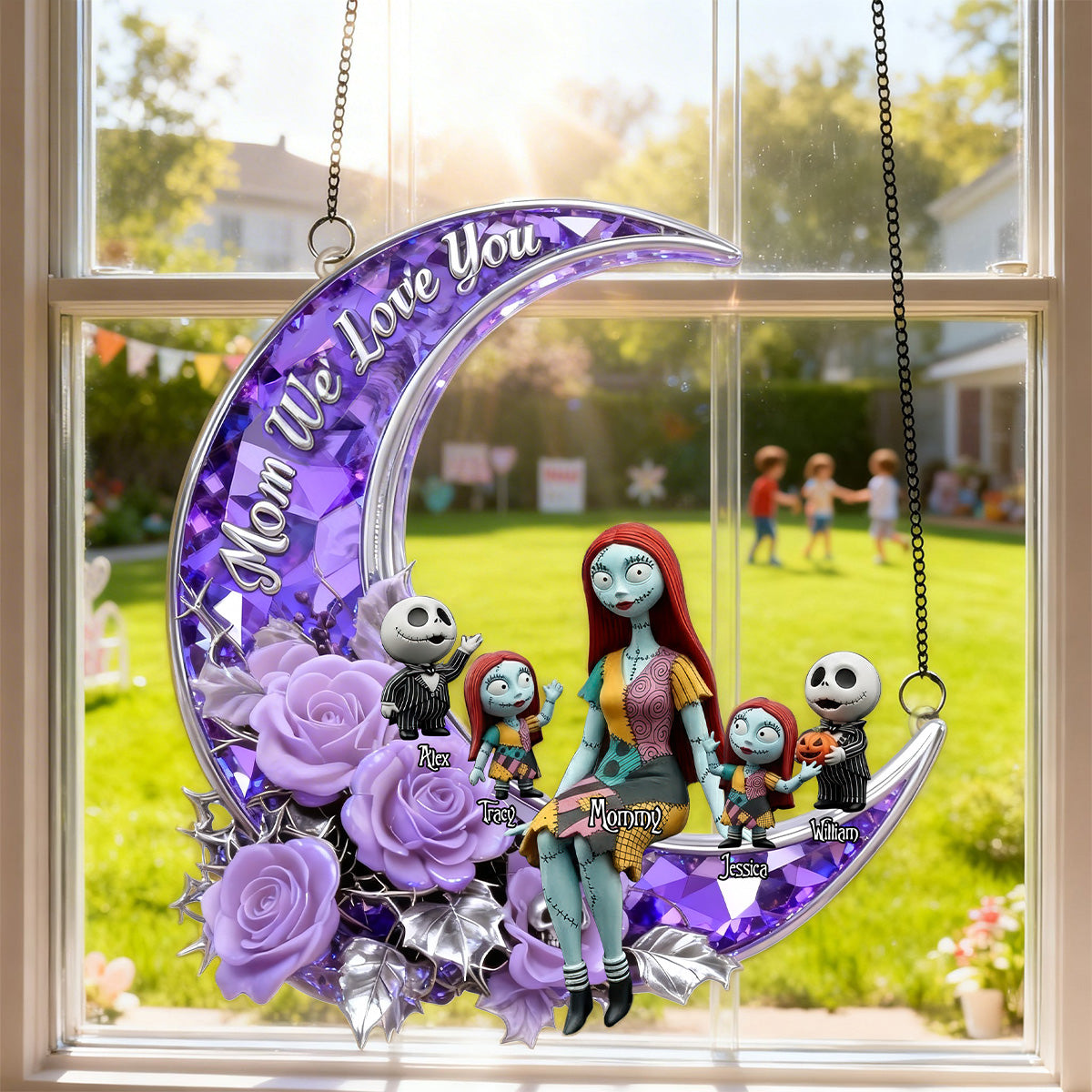 Horror Mom And Kids Suncatcher - Personalized Gifts For Mother's Day Suncatcher Ornament 02TOMG250226-Homacus