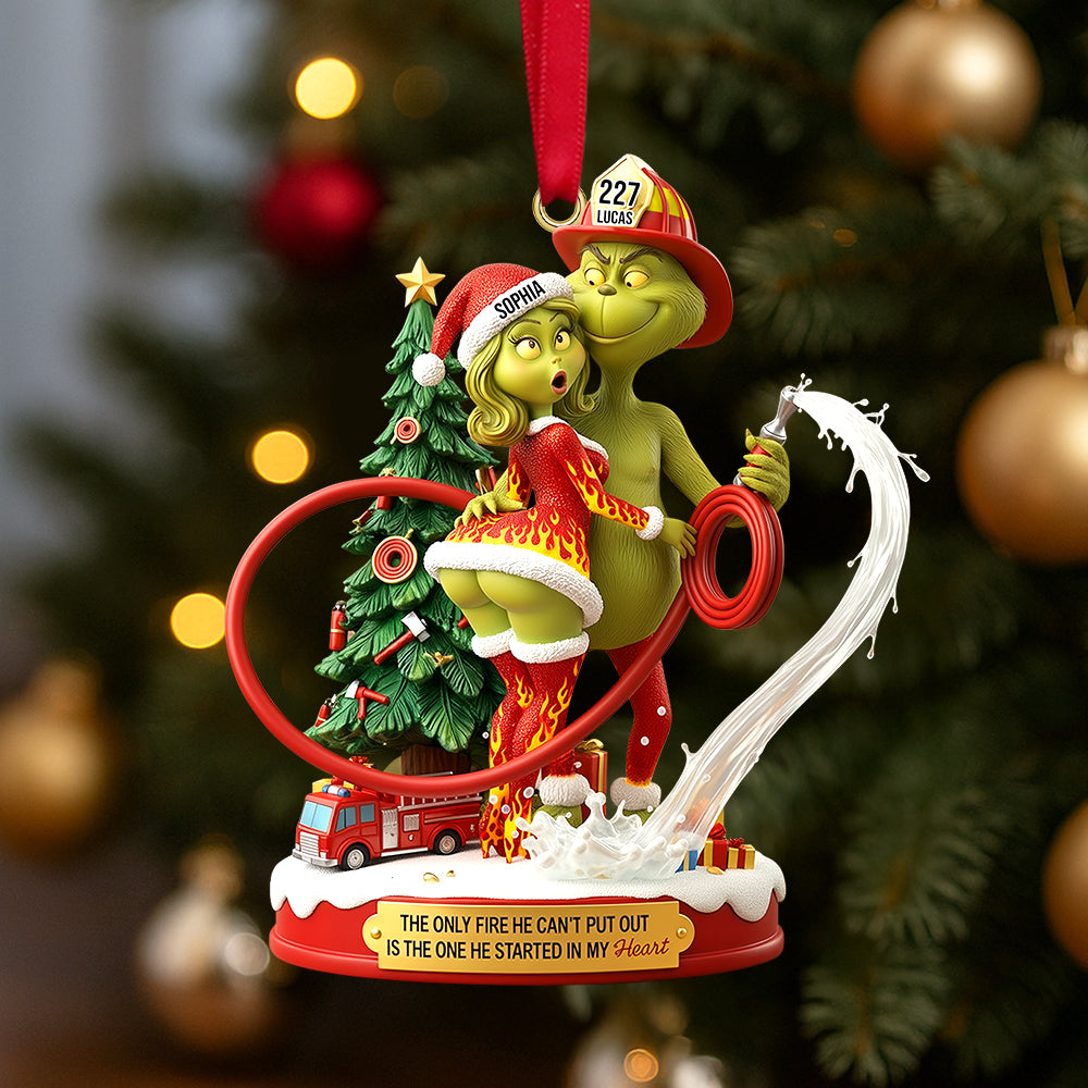 Funny Firefighter Green Monster Personalized Gifts For Couple Christmas Ornament 02tgtn011025-Homacus