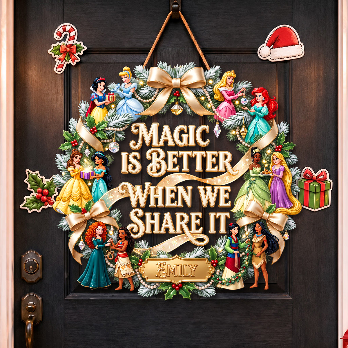 Lovely Fairy Tale Princesses Wreath Acrylic Sign - Personalized Christmas Gifts 06hadh110826-Homacus