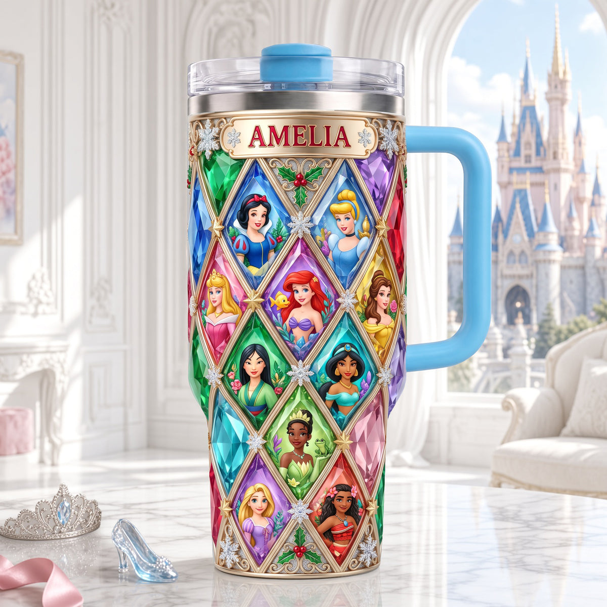 Lovely Fairy Tale Princesses Colorful 40oz Tumbler With Handle - Personalized Christmas Gifts 04palu241026-Homacus
