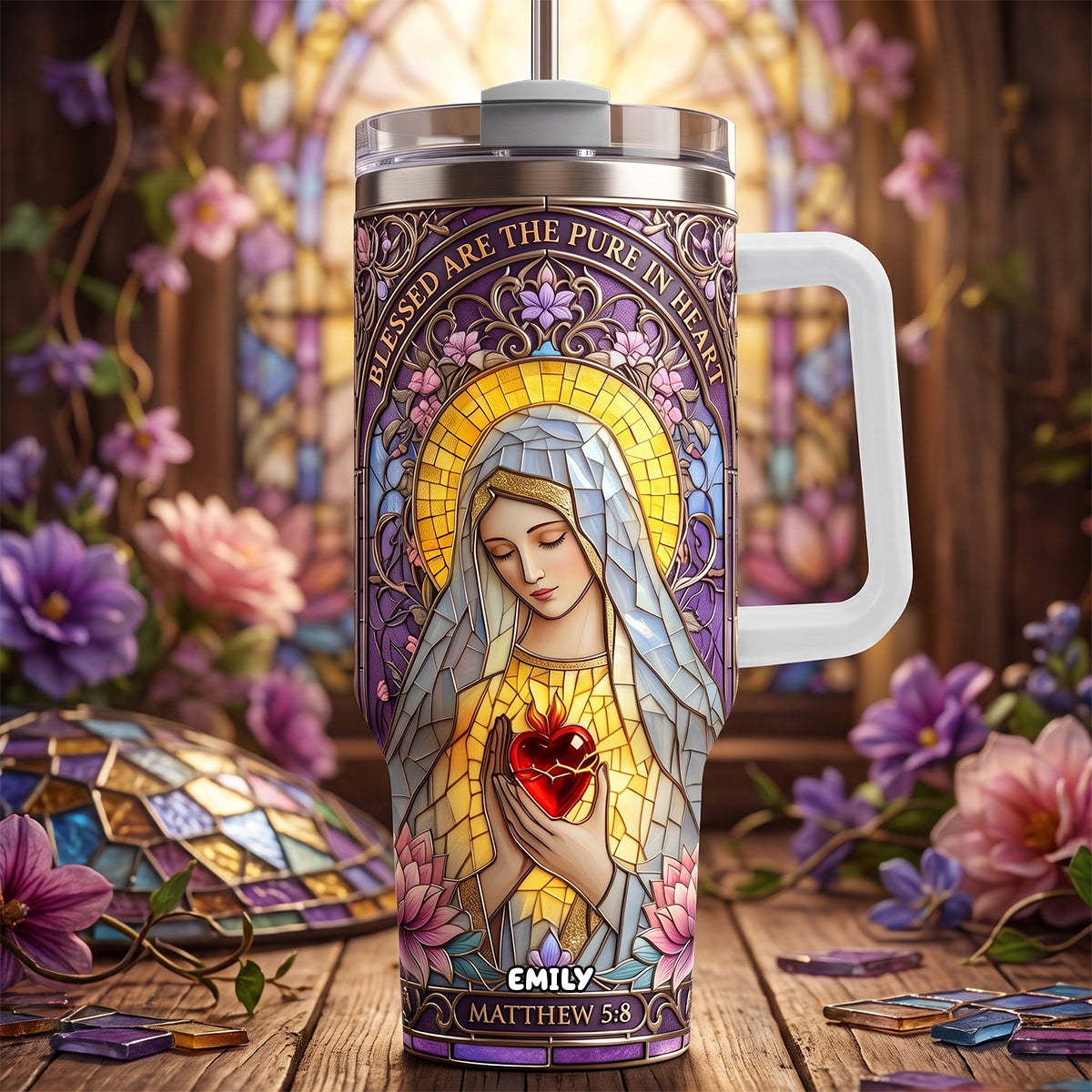 Blessed Pure Heart Tumbler With Handle - Personalized Gifts For Christian 02padh300626-Homacus