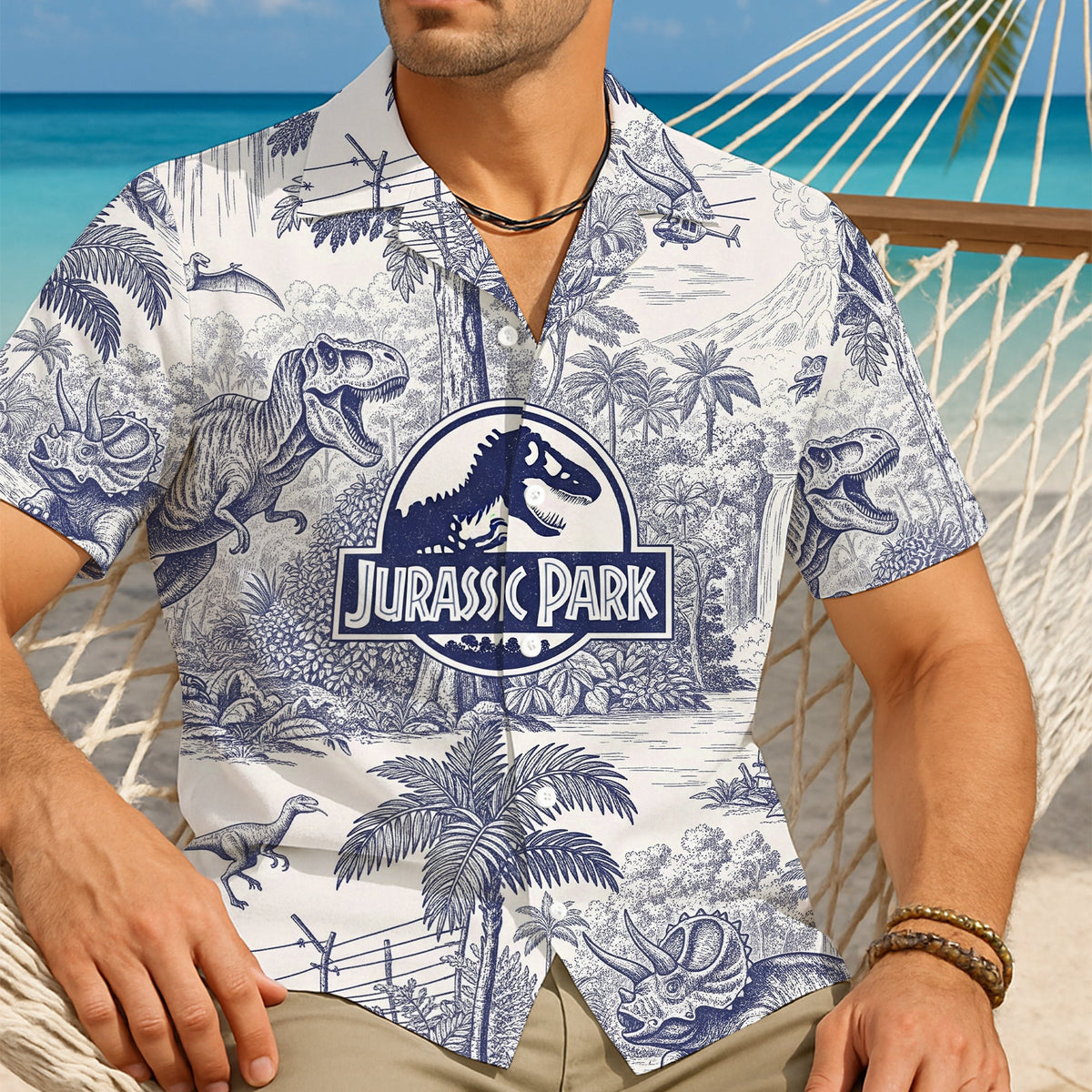 Toile de Jouy Style Hawaiian Shirt - Personalized Gifts For Dinosaur Lovers 03NALU260625-Homacus