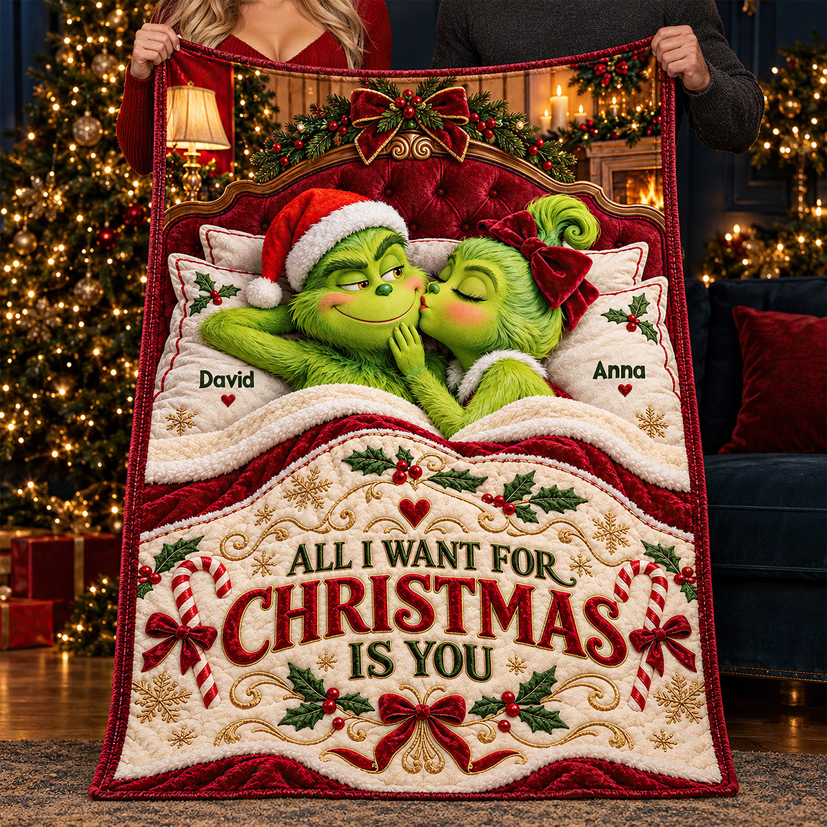 Lovely Peck On The Cheek Of Mischief Couple Blanket - Personalized Christmas Gifts For Couples 07todt191026-Homacus