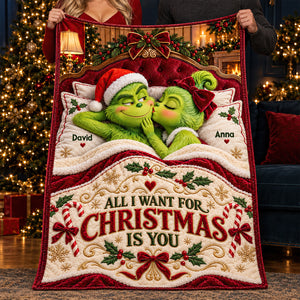 Lovely Peck On The Cheek Of Mischief Couple Blanket - Personalized Christmas Gifts For Couples 07todt191026-Homacus