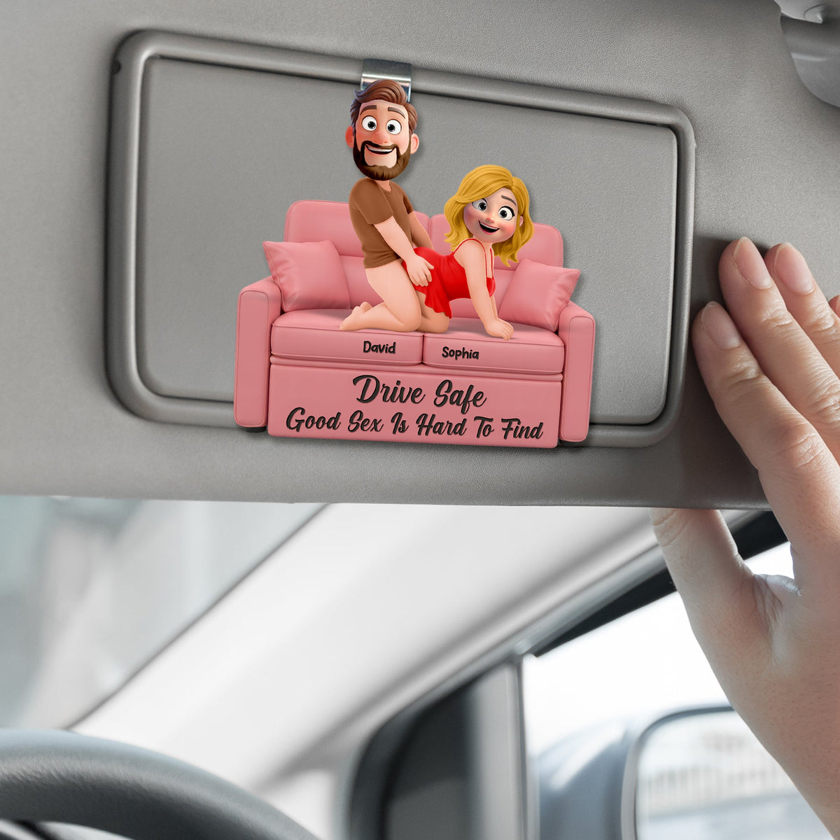 Playful Couple Acrylic Car Visor Clip - Personalized Gifts For Couple 03naqn150126-Homacus