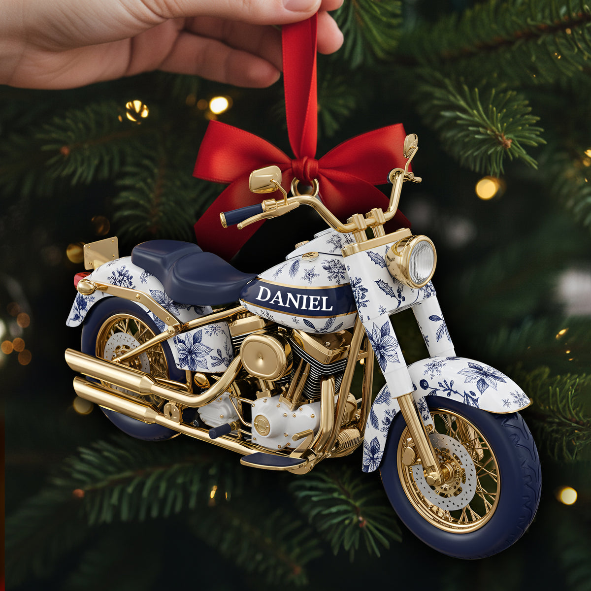 Motorcycle Toile de Jouy Christmas Ornament Personalized Gifts for Bikers 05PGLU061025-Homacus