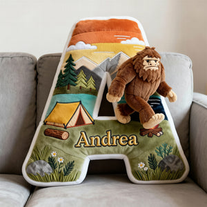Sasquatch Camping Alphabet Initial Letter Pillow, Personalized Gifts For Camping Lovers & Bigfoot Seekers 02qhqn111225-Homacus