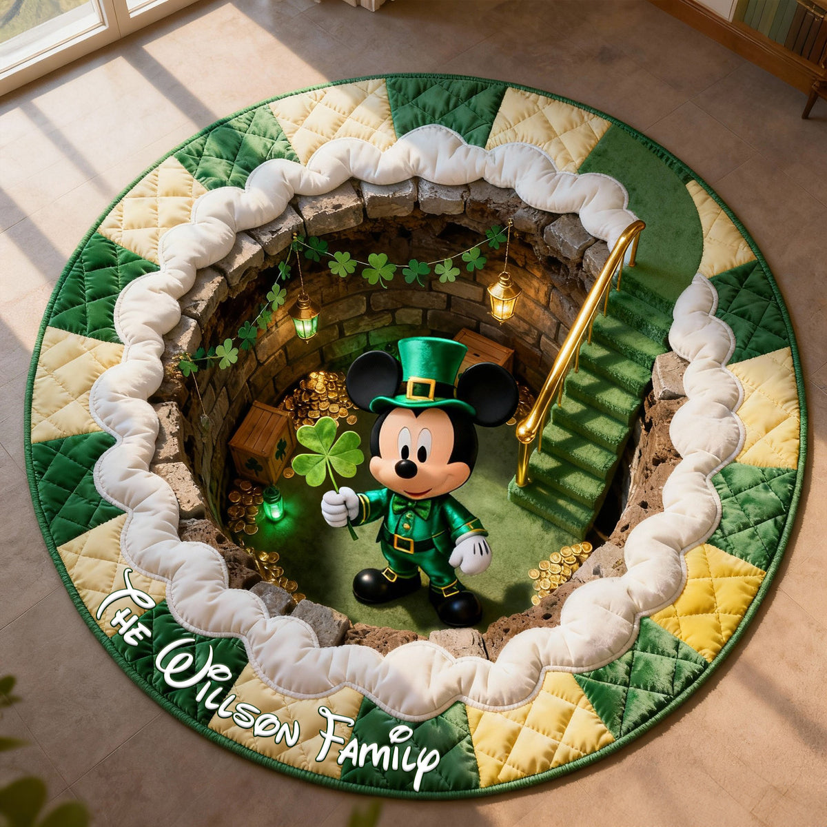Lucky Clover Round Mat- Personalized Patrick's Day Gifts 02PGLU050226-Homacus