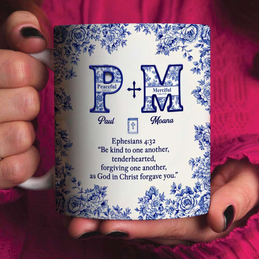 Toile de Jouy Faith & Love Mug Personalized Gifts For Couple 01HYDT061025-Homacus