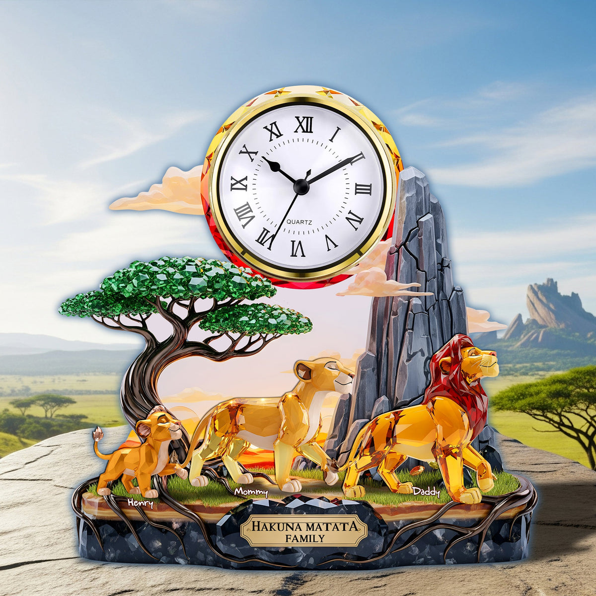 The Lion Family Desk Clock Plaque - Personalized Gift For Family 04OHLU120625-Homacus