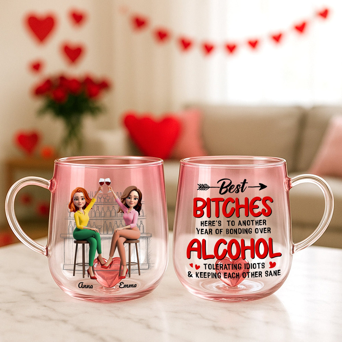 Partner In Wine Personalized Christmas Gifts For Drinking Buddies 3D Heart Glass Mug 02natn230725-Homacus