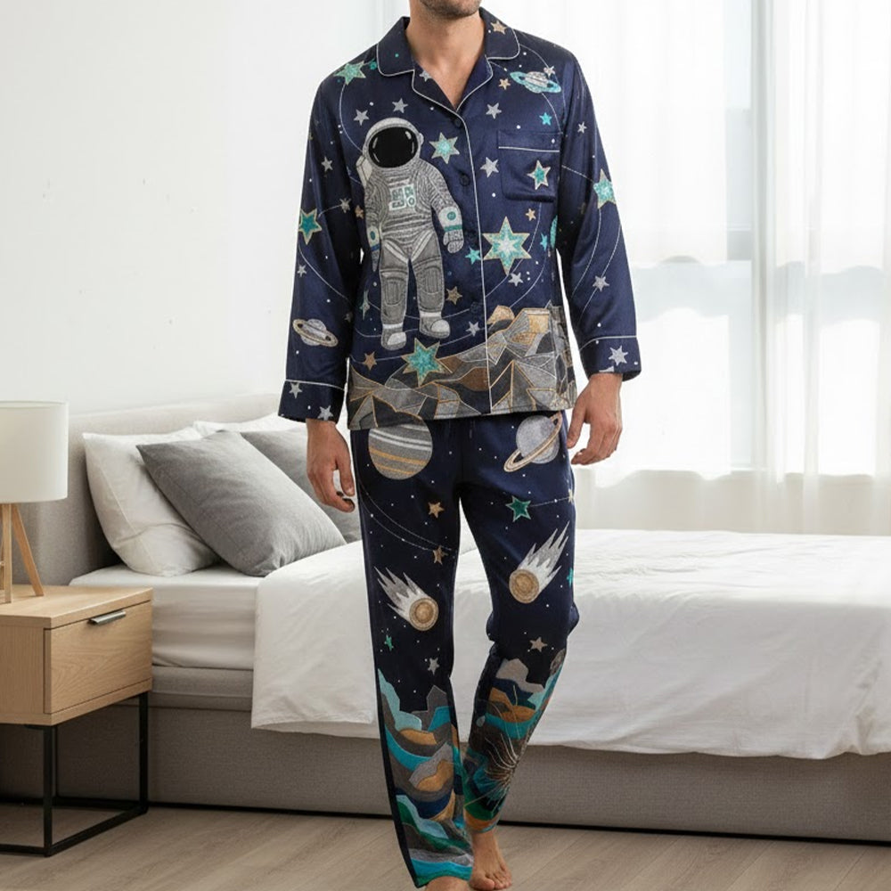 Astronaut Button Up Pajama Set Personalized Gifts For Space Lovers 02patn061225-Homacus