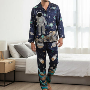 Astronaut Button Up Pajama Set Personalized Gifts For Space Lovers 02patn061225-Homacus