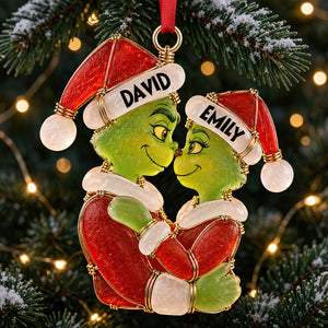 Christmas Couple Sea Glass Effect Ornament, Personalized Gifts For Couple 06QHDT131026-Homacus