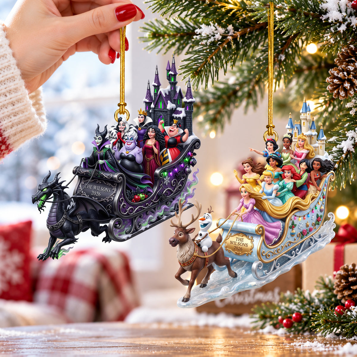 Princess & Villain Snow Ride Ornament - Personalized Gift For Christmas 02NAQN180926