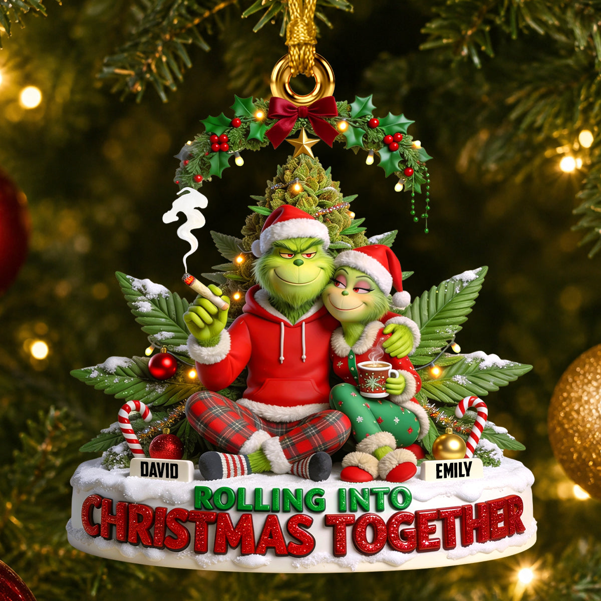 Rolling Into Christmas Together Acrylic Ornament - Personalized Gift For Couples 06TODH150926-Homacus
