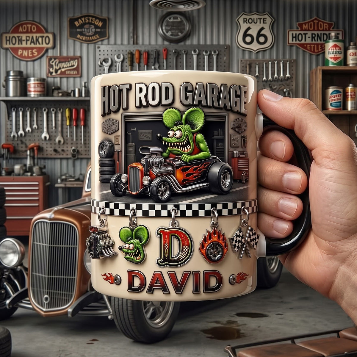 Cute Alphabet Christmas Fun Rat Fink Accent Mug - Persoalized Gifts For Hot Rod Lovers 04patn280926