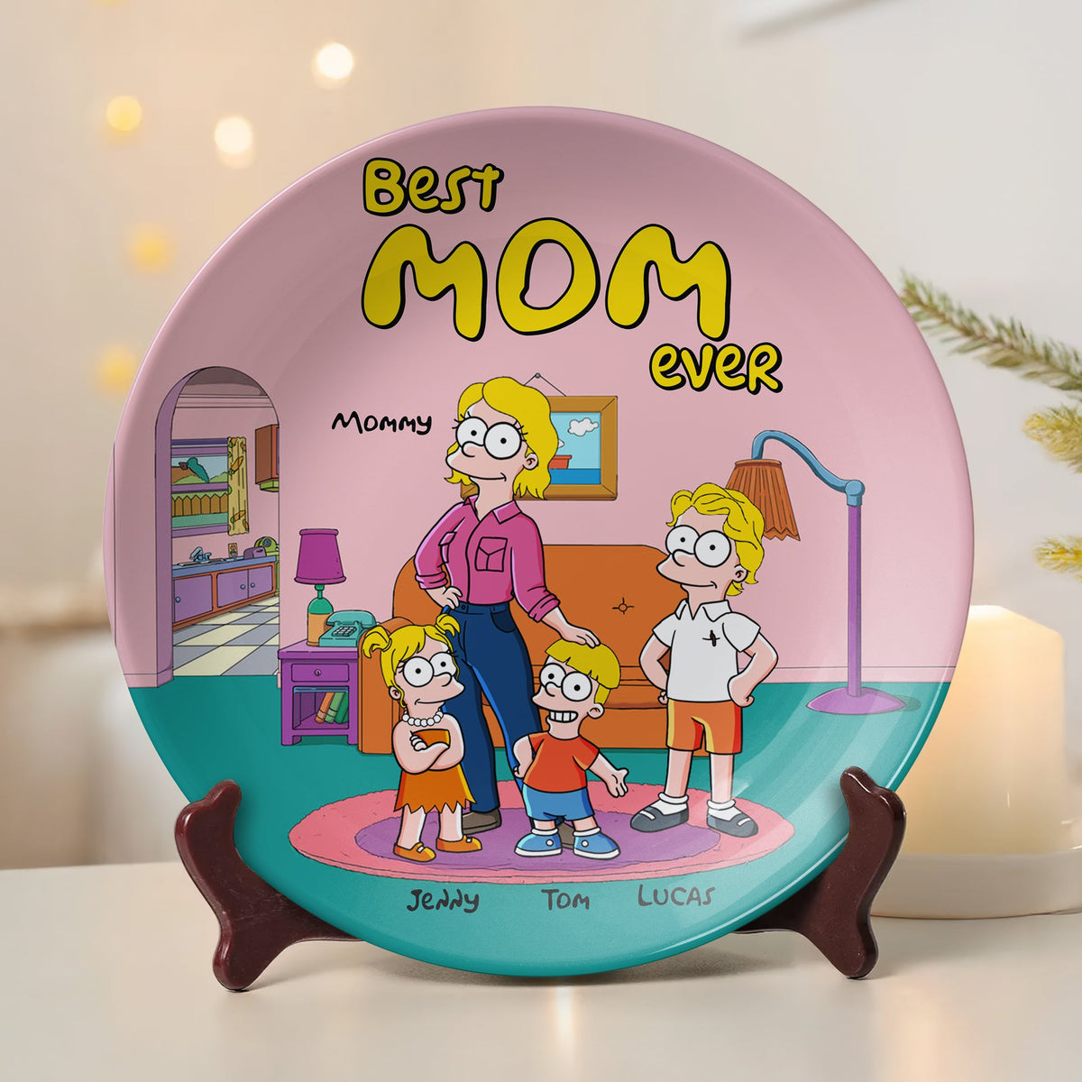 Personalized Gift For Mom Ceramic Round Plate- Best Mom Ever 01NATN120425PA-Homacus