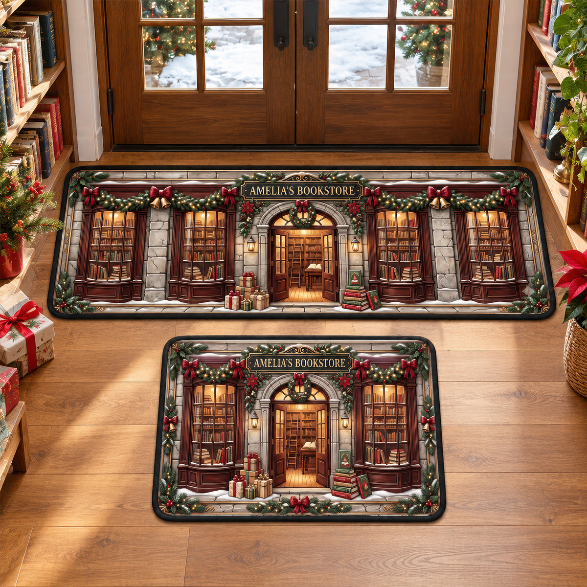 Cozy Bookstore Christmas Rug - Personalized Gifts For Book Lovers 02NAQN260926-Homacus
