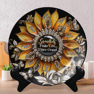 Personalized Gifts For Grandma Sunflower Round Plate, Grandkids Make Life More Grand 01TGMH140325-Homacus