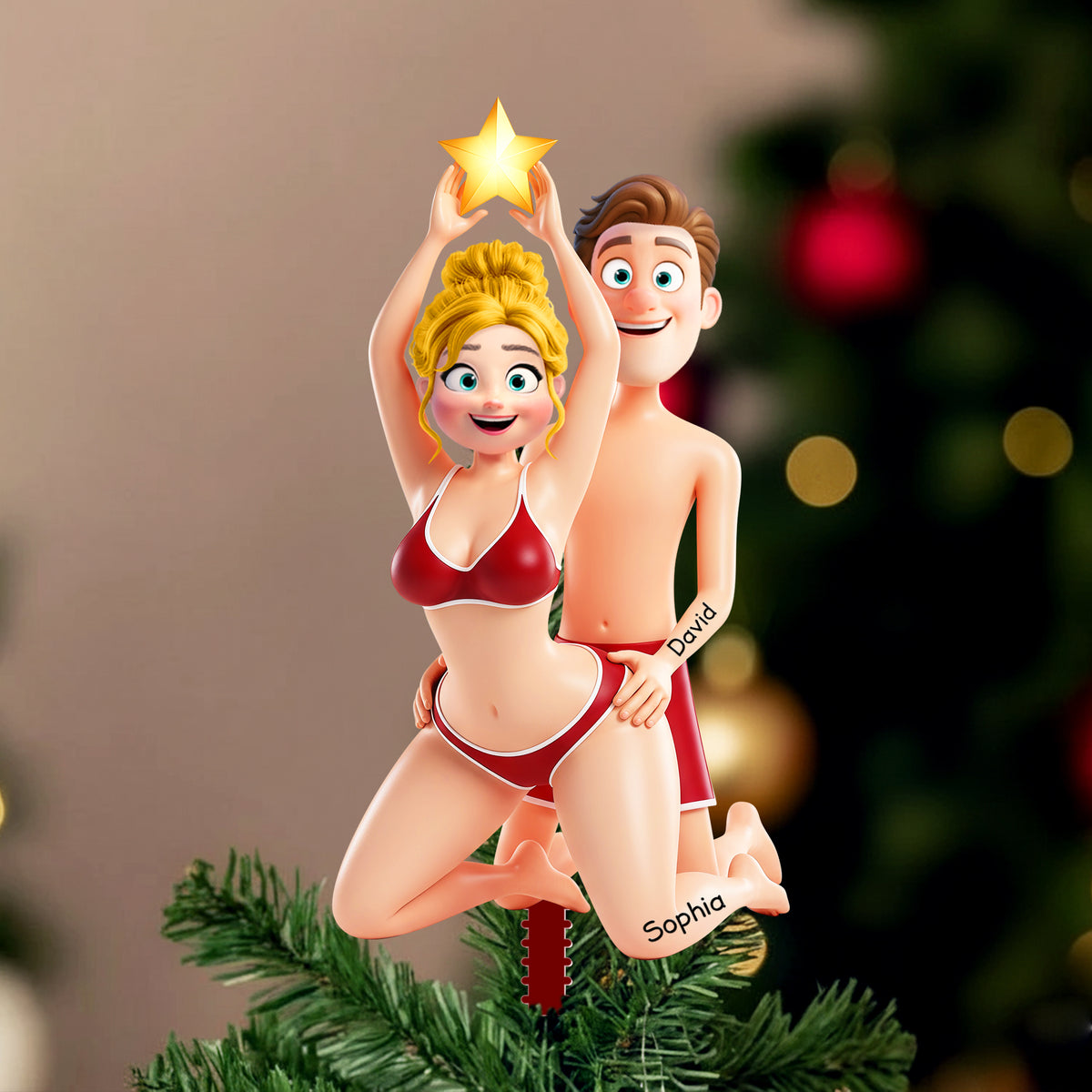Funny Couple Christmas Tree Topper Personalized Gifts 07OHLU241125-Homacus
