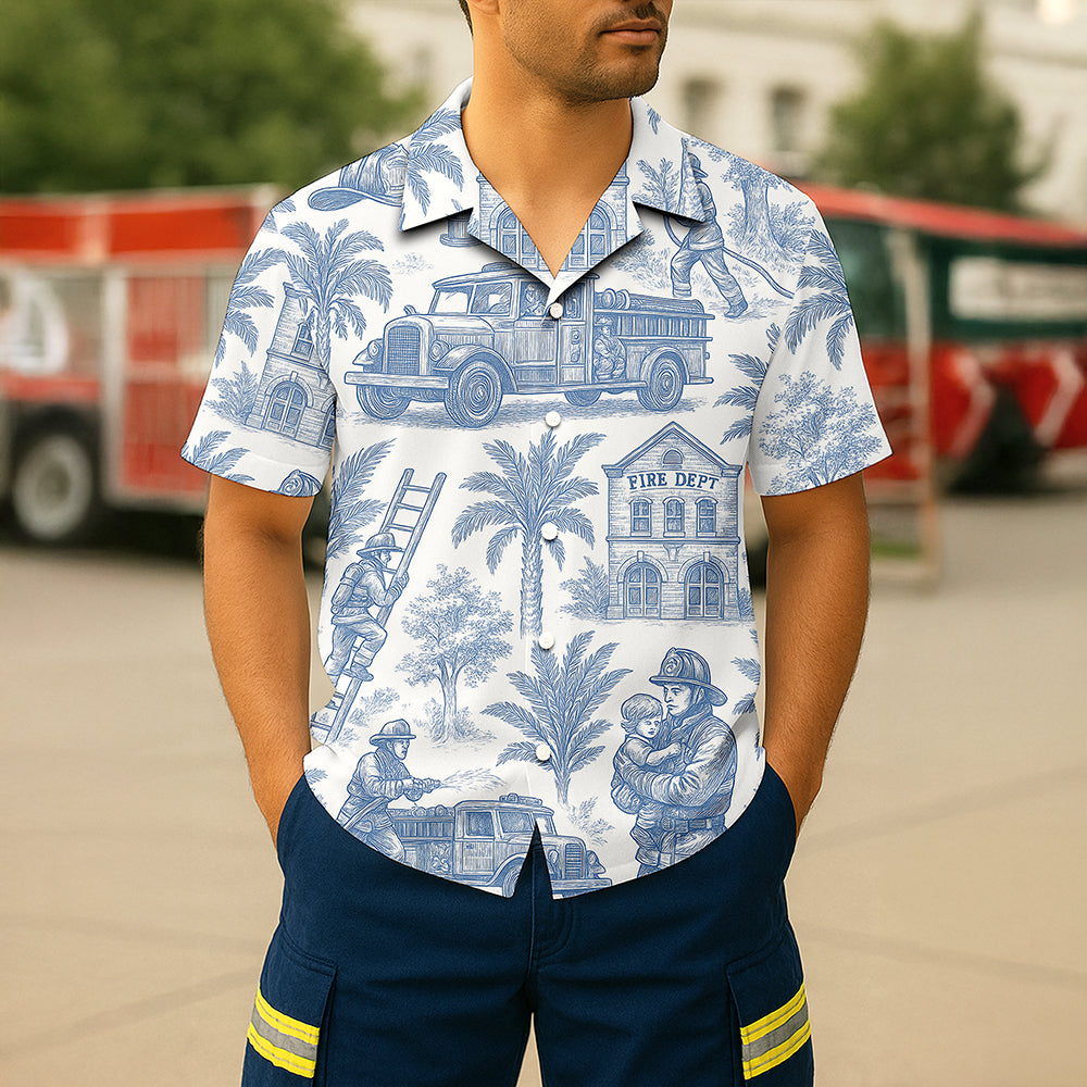 Firefighter Toile de Jouy Hawaiian Shirt - Gifts For Firefighters 04PGQN030725-Homacus