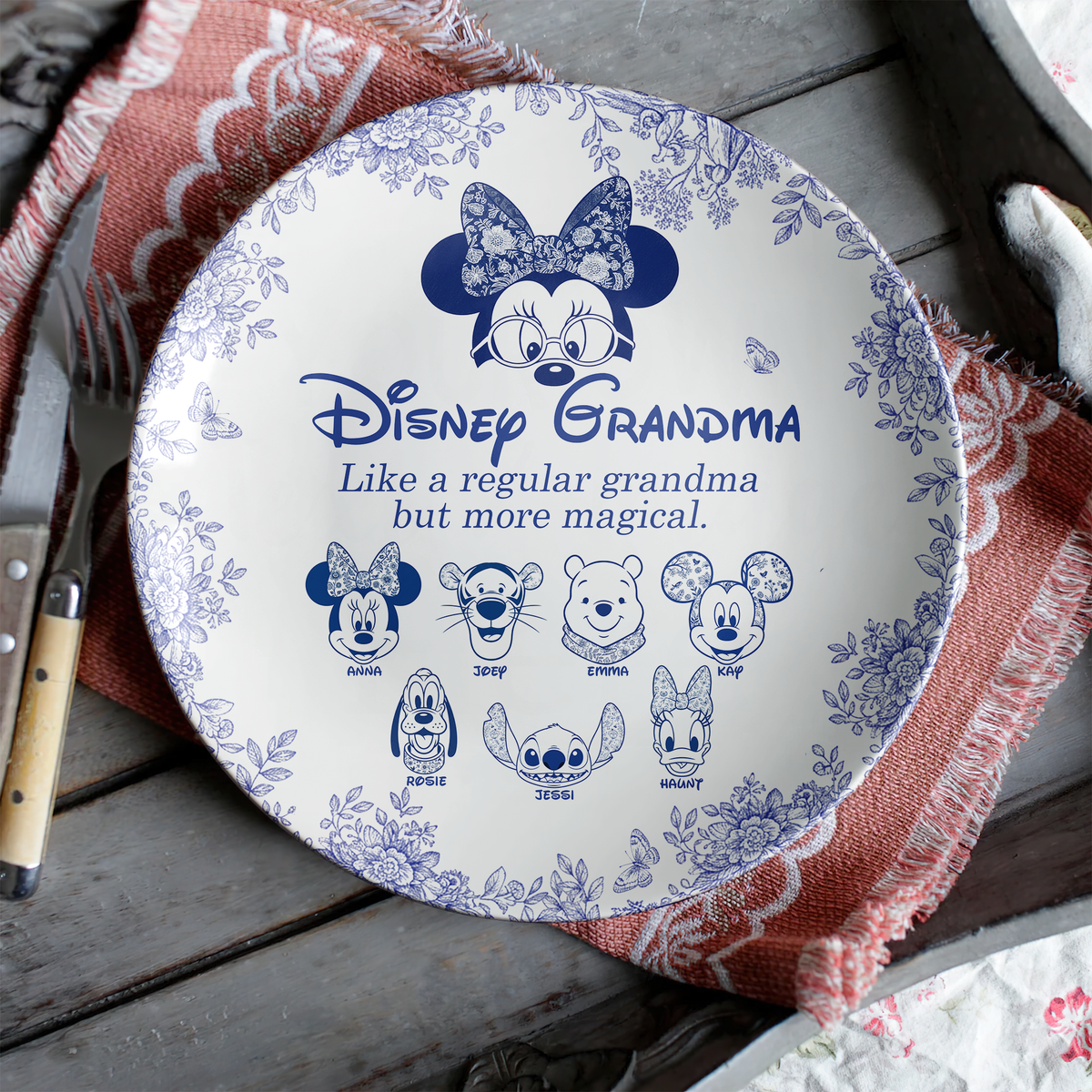 Magical Cartoon Characters Round Plate - Personalized Gift For Grandma/Mom 03PGLU260925-Homacus