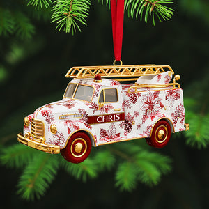 Personalized Gifts For Christmas, Fire Truck Firefighter Toile de Jouy Custom Shape Acrylic Ornament 01pgta031025-Homacus