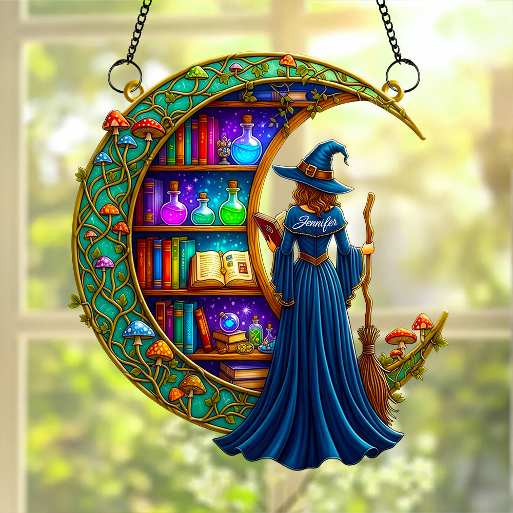 Bookshelf Moonlight Suncatcher Ornament Personalized Gifts for Book Lovers 01TODT010825-Homacus