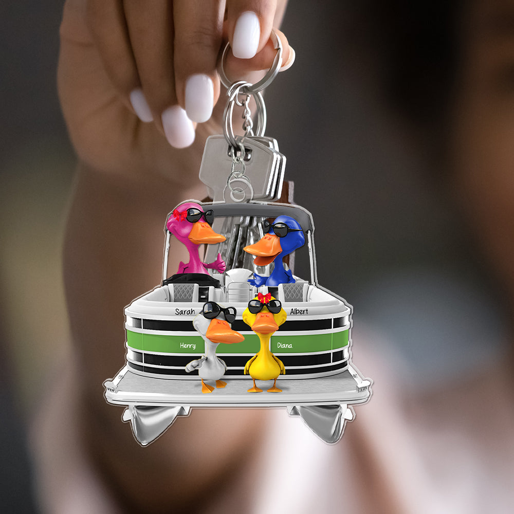 Festive Ducks On A Pontoon – Custom Christmas Keychain For Boating Fans 02qhqn181224-Homacus