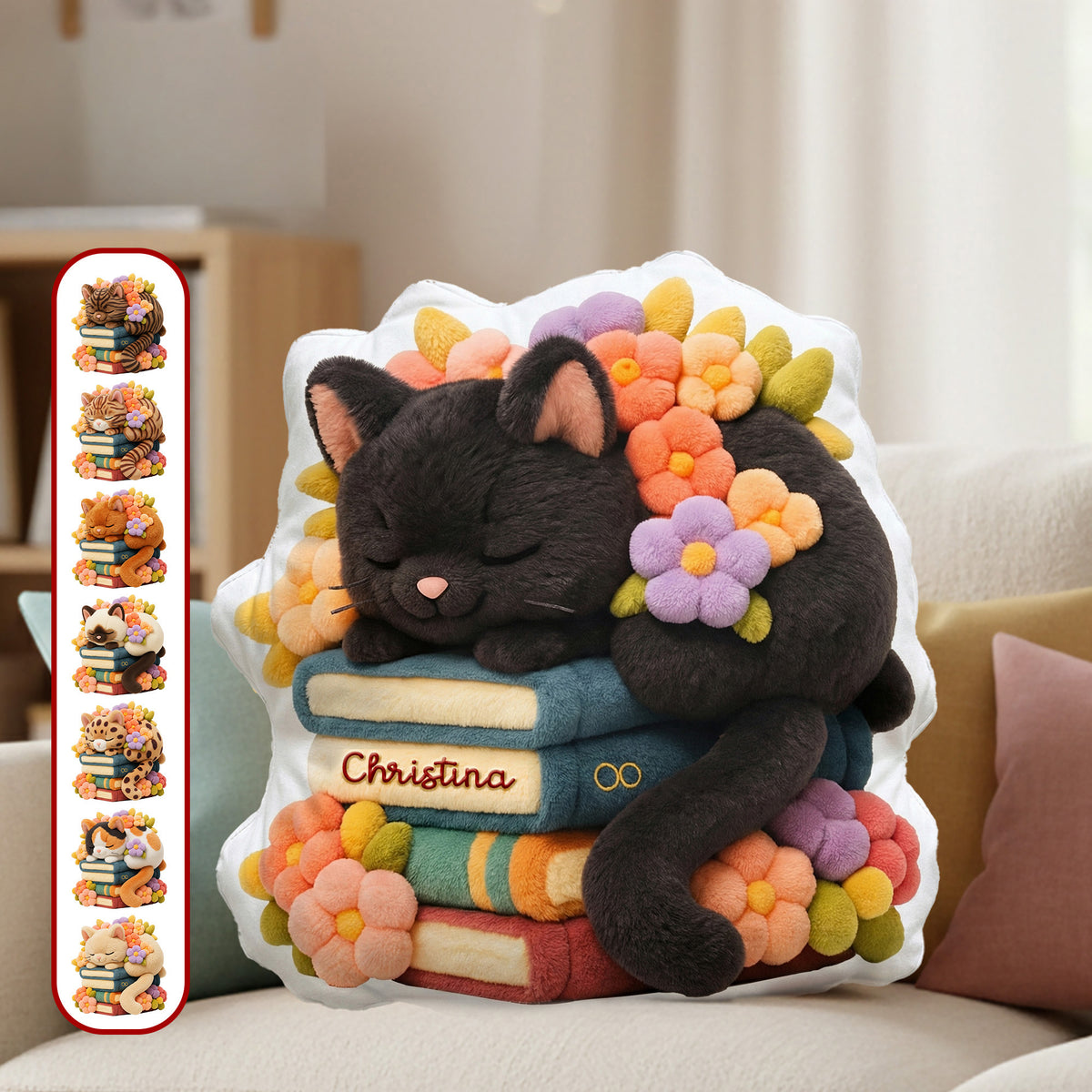 Cat With Books Custom Shaped Pillow - Personalized Gifts For Book Lover 05namg031225-Homacus