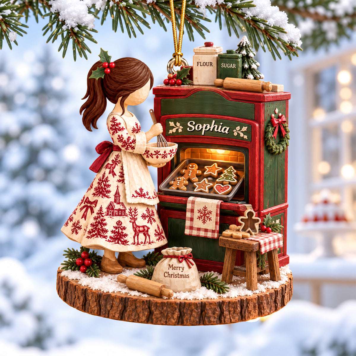 Toile De Jouy Baking Girl Christmas Ornament - Personalized Gifts For Bakers 03paqn031026
