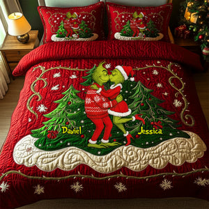 Festive Couple Kiss Quilt Set Special Line - Personalized Christmas Gift For Couples 02NALU080925-Homacus
